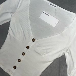 Reformation White Long Sleeve Virgil Knit Top